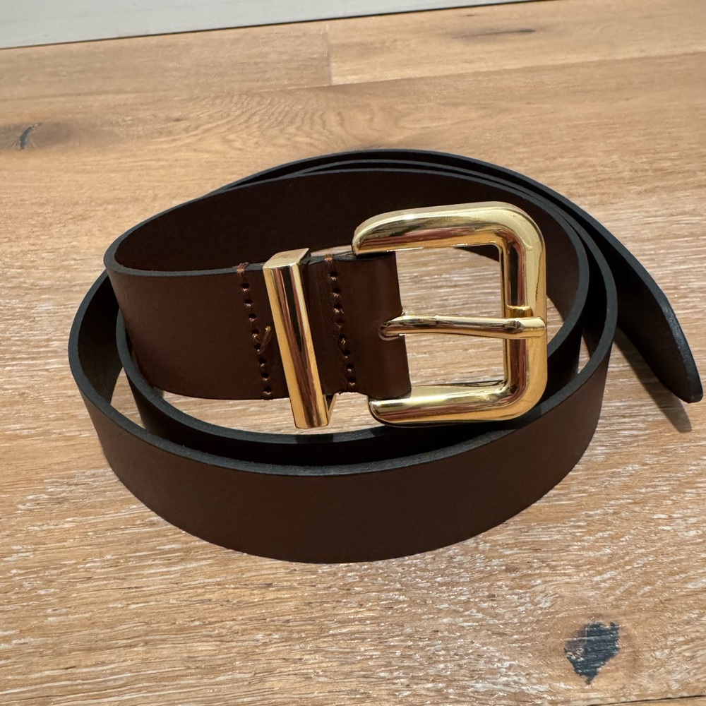 Brown Leather Belt with Gold Buckle